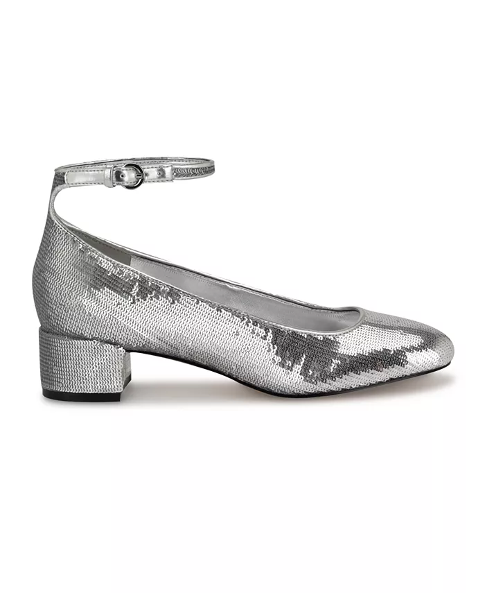 Женские туфли-лодочки Amaize на блочном каблуке с ремешком на щиколотке Nine West, серебряный — фото 2