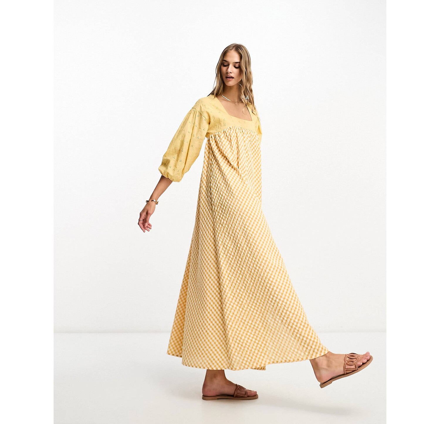 

Желтое платье миди в мелкую клетку с вышивкой ASOS DESIGN, Желтый, Желтое платье миди в мелкую клетку с вышивкой ASOS DESIGN