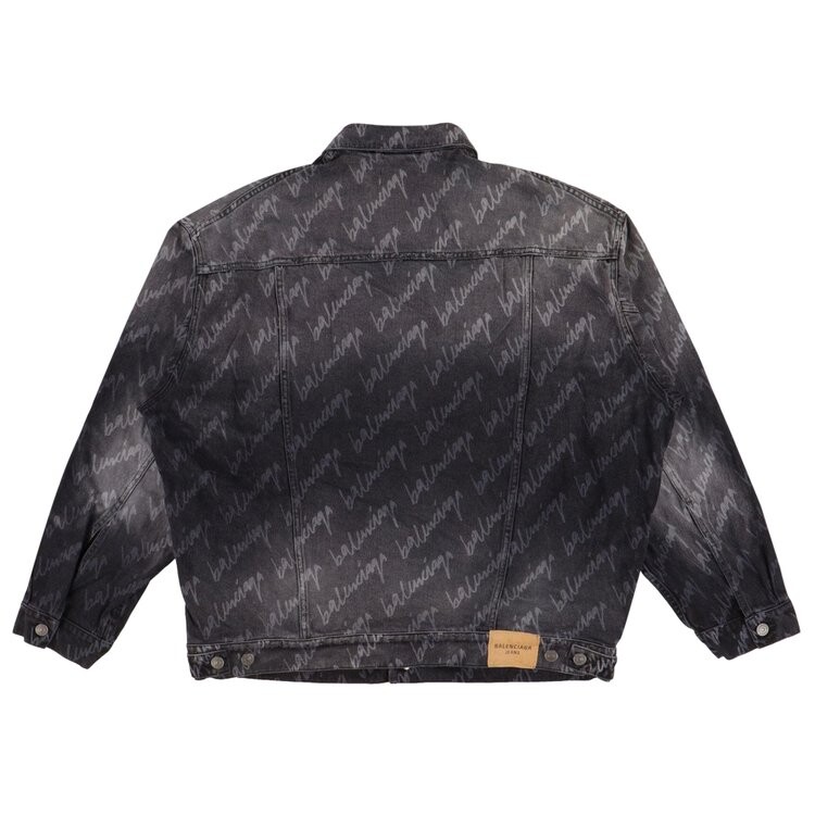 Куртка Balenciaga All-Over Logo Oversized Denim Jacket, черный — фото 2