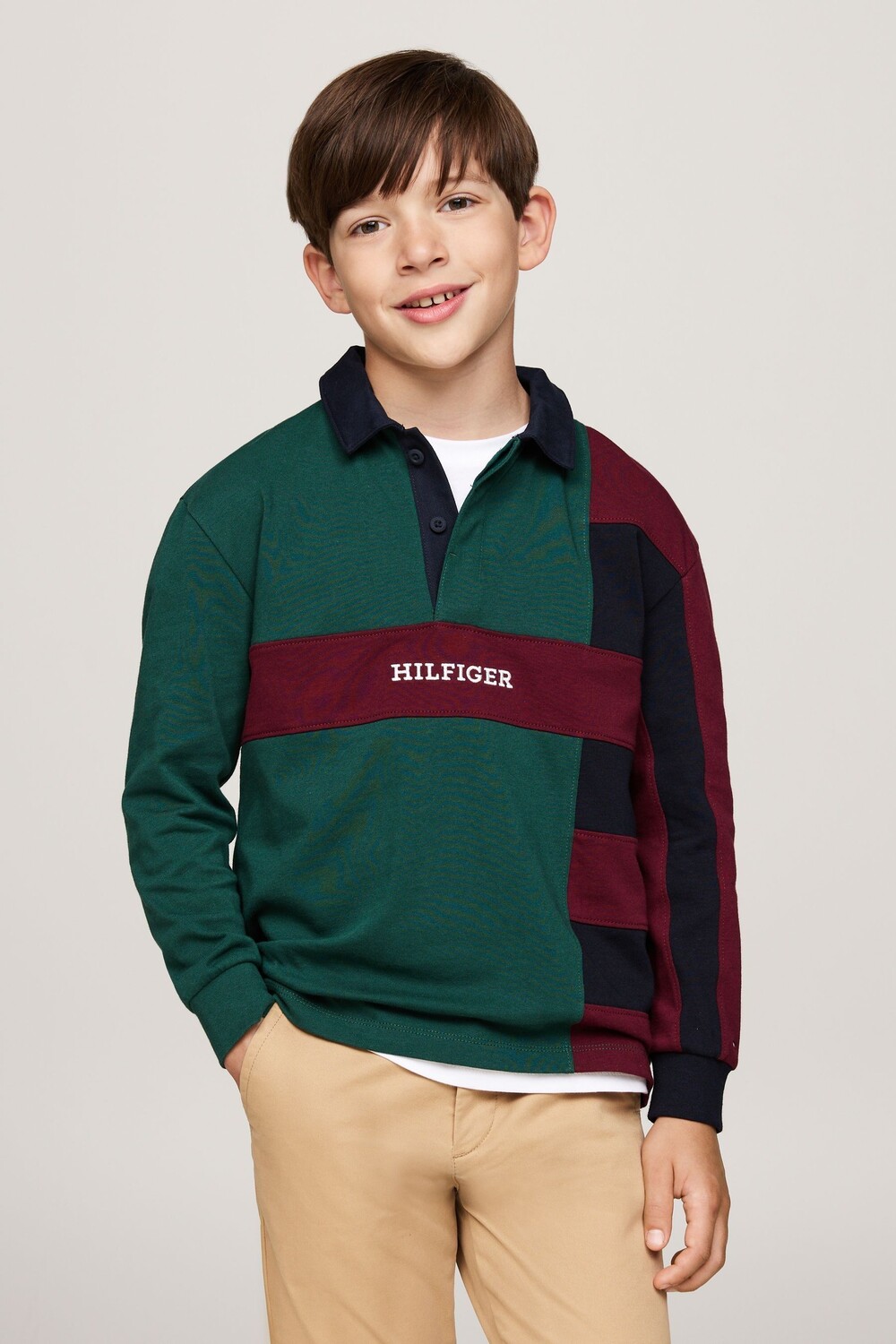 

Рубашка поло с длинными рукавами в стиле колор блок Tommy Hilfiger, зеленый