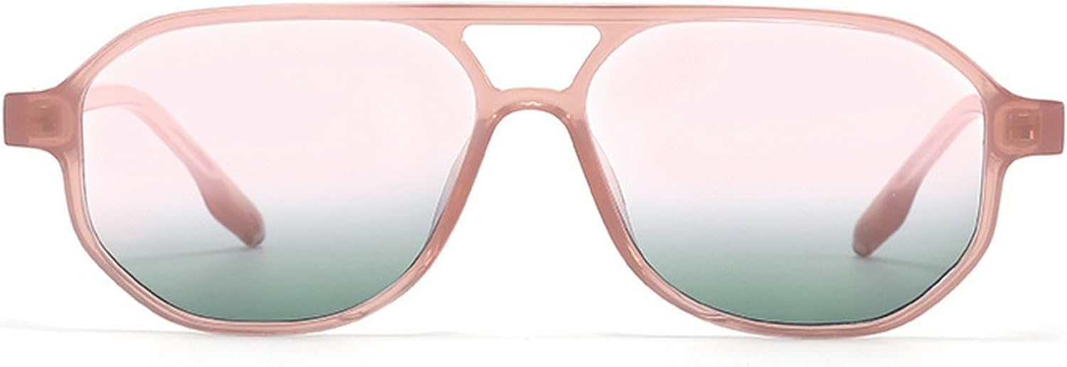 

Ретро-солнцезащитные очки-пилот с двойной перемычкой для женщин, модные оттенки шампанского, защита от УФ-излучения UV400 для мужчин, трендовые солнцезащитные очки с градиентным переходом mincl, Light Pink Green