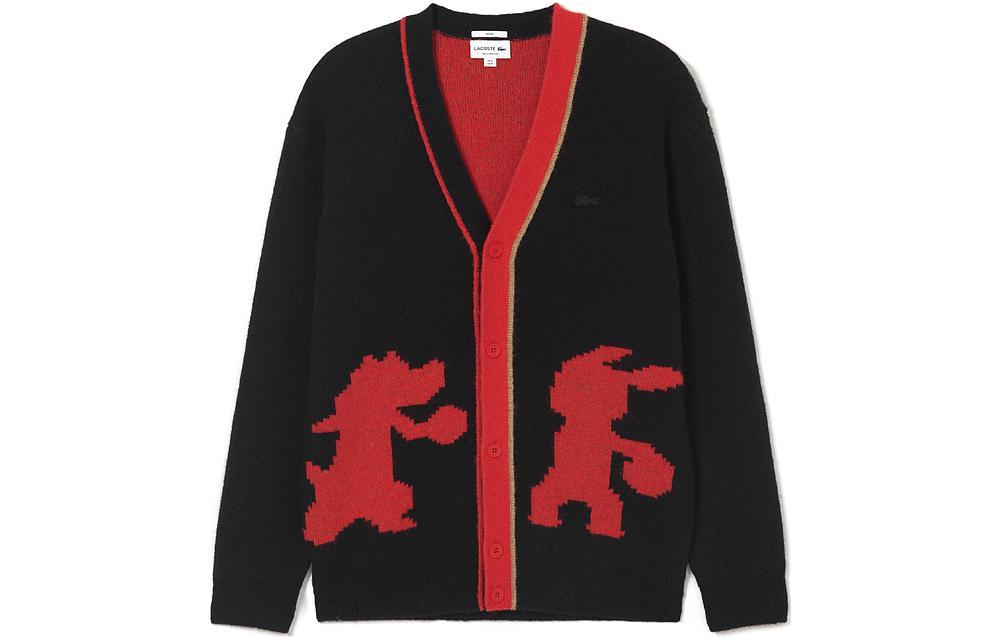 Свитер LACOSTE SS23 Unisex, вязаный, черный с красным