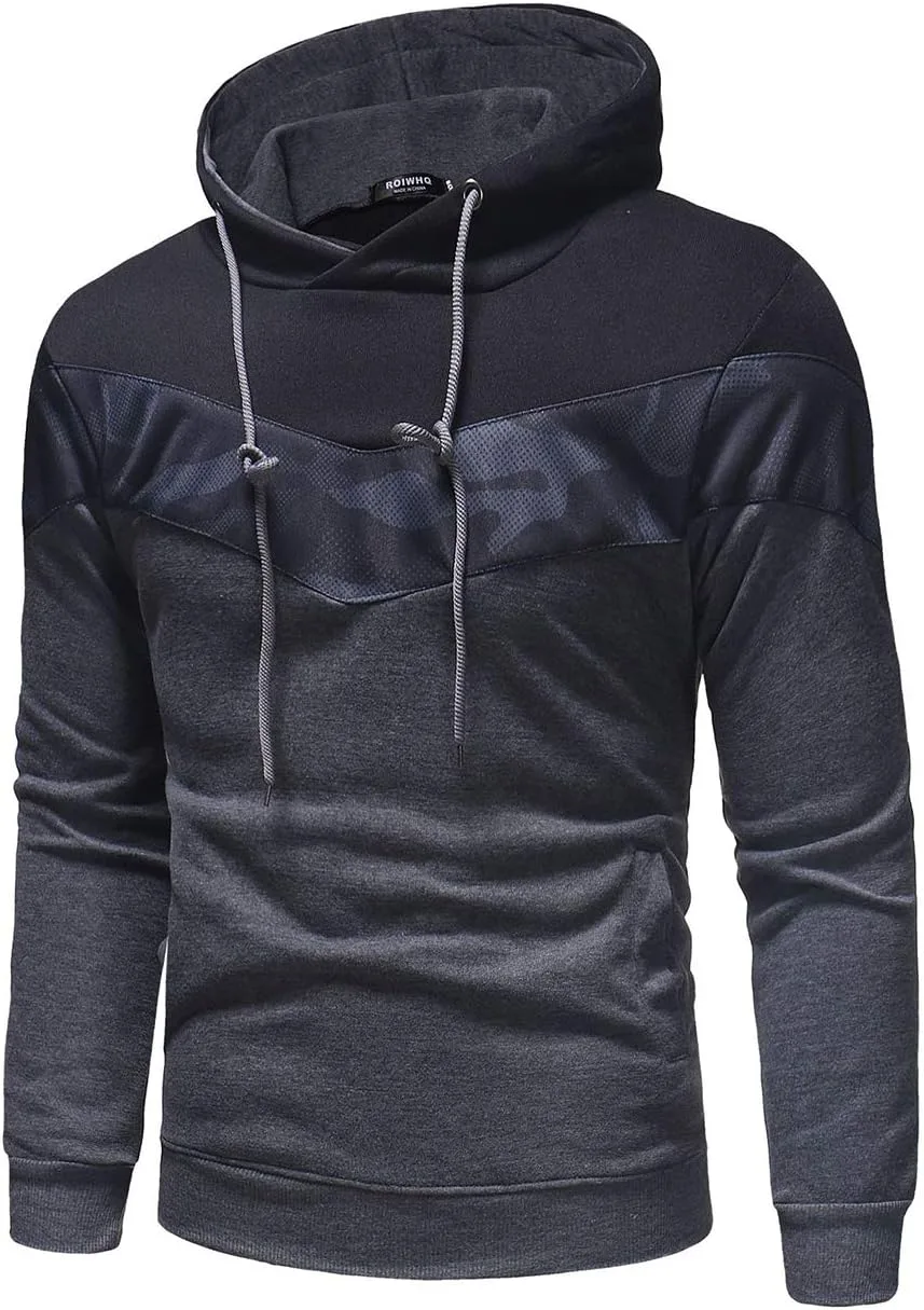 

Мужской стильный худи с цветными блоками, длинными рукавами и камуфляжным принтом RINZON