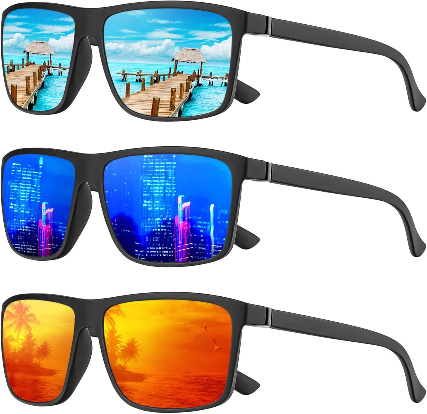 

Поляризованные солнцезащитные очки KALIYADI для мужчин и женщин, мужские солнцезащитные очки с защитой от УФ-излучения для вождения, рыбалки, гольфа (3 шт.), (3 Pack) Ice Blue/Dark Blue/Red