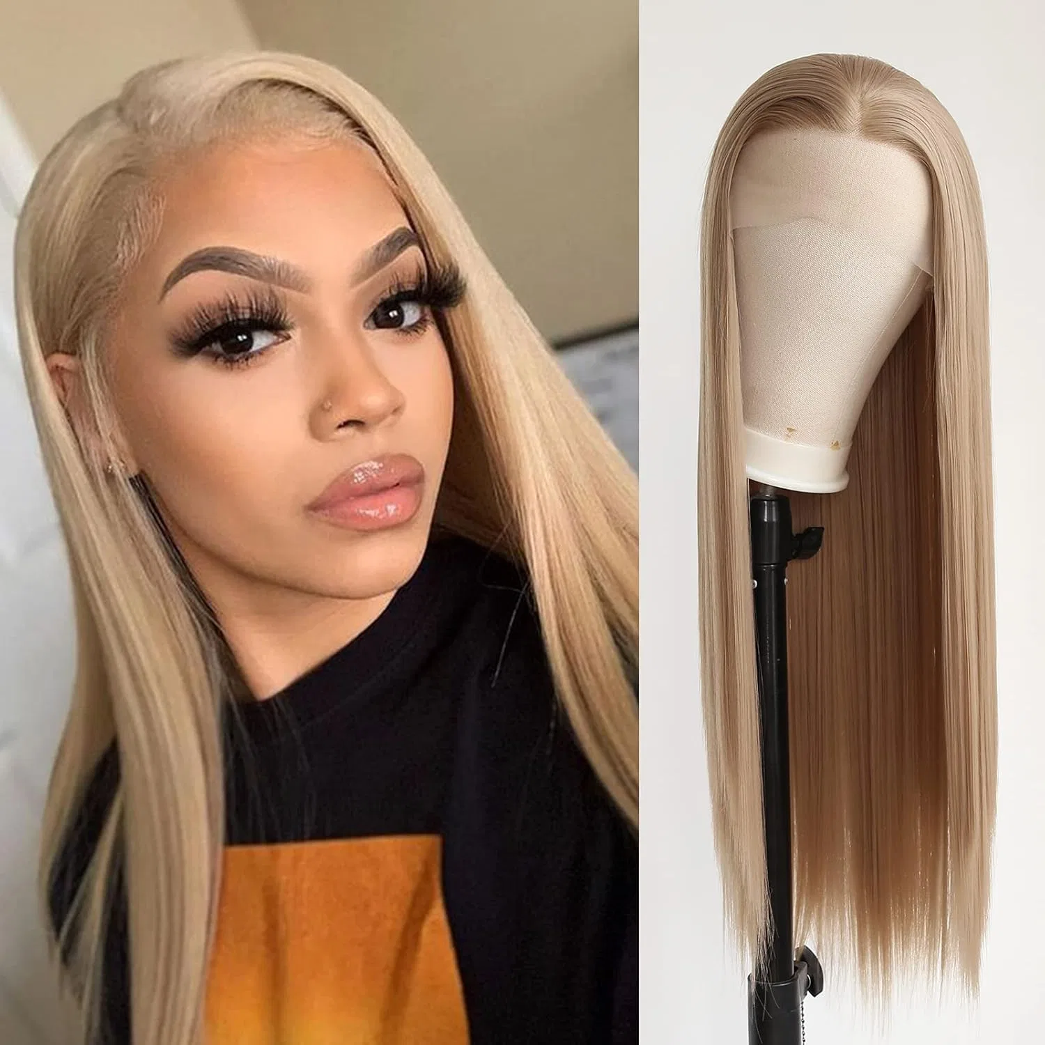 Длинный прямой синтетический парик «Honey Blonde» с кружевной передней частью Towarm, Honey Blonde