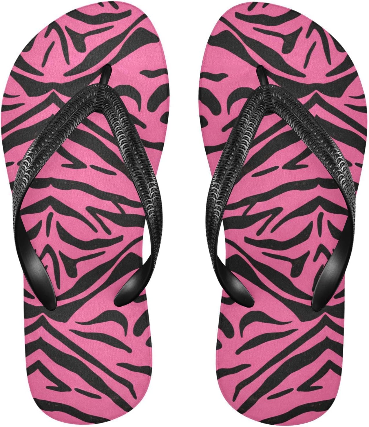 

Вьетнамки Zebra Stripes розово-черные пляжные летние повседневные сандалии для женщин и мужчин, душевые тапочки 20862025 Kfbe