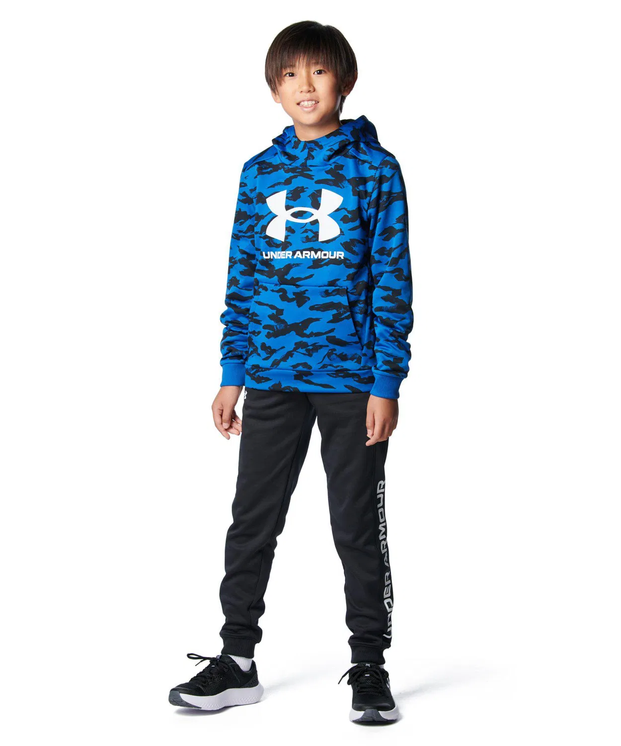 Толстовка флисовая Under Armour Armour Fleece с принтом и большим логотипом, детская, синяя — фото 3