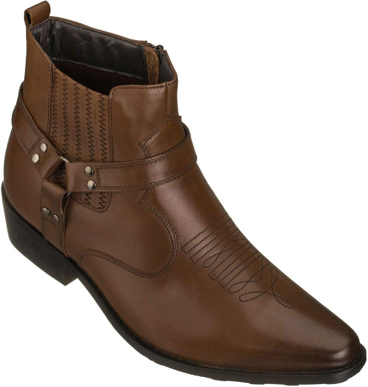 

Мужские невидимые ботинки-платформа CALTO - темно-коричневые премиальные кожаные ковбойские ботинки с молнией - увеличение роста на 8 см - T8113 - размер 10.5 D(M) US