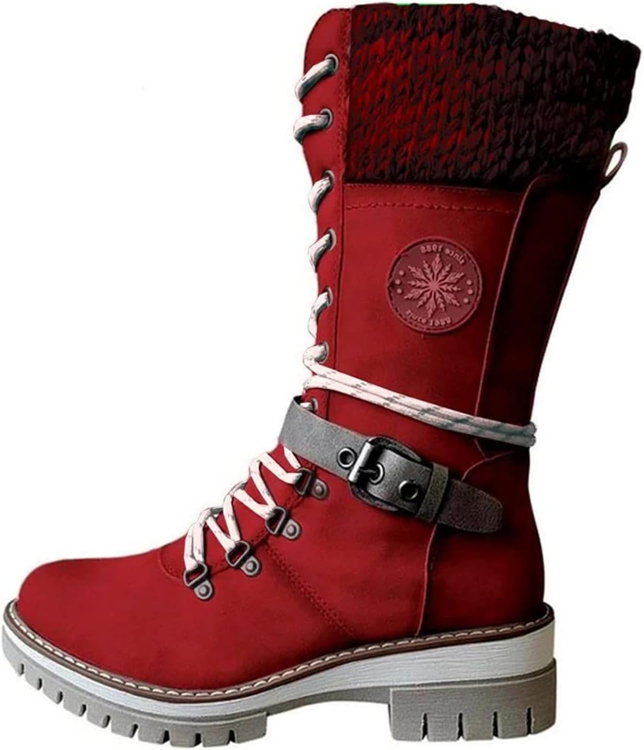 

Женские вязаные ботинки средней длины с пряжкой, зимние теплые, из замши, с шнуровкой, не скользящие, водонепроницаемые, зимние ботильоны, повседневные, с круглым носком, для верховой езды Baxtayel, красный