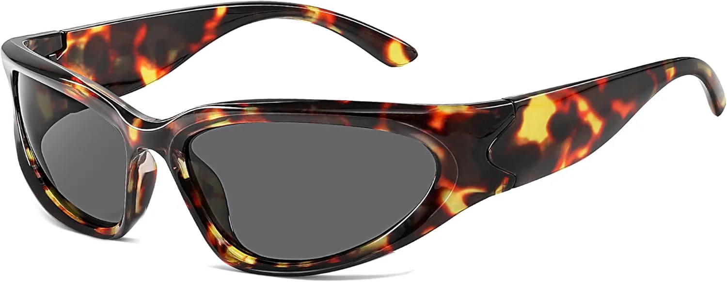 

Солнцезащитные очки JASPIN Y2K с обтекаемой формой для женщин и мужчин, серебристые, овальные, модные, спортивные, с защитой от УФ-излучения, Leopard+gray