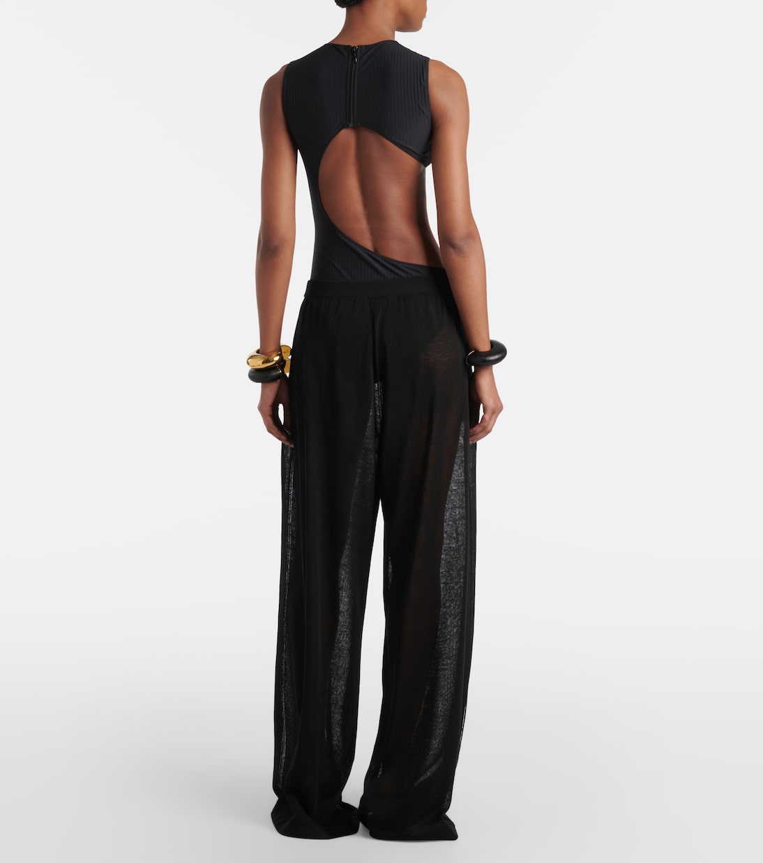 Широкие брюки из прозрачного льна и шелка Alaïa, Noir Alaia — фото 3