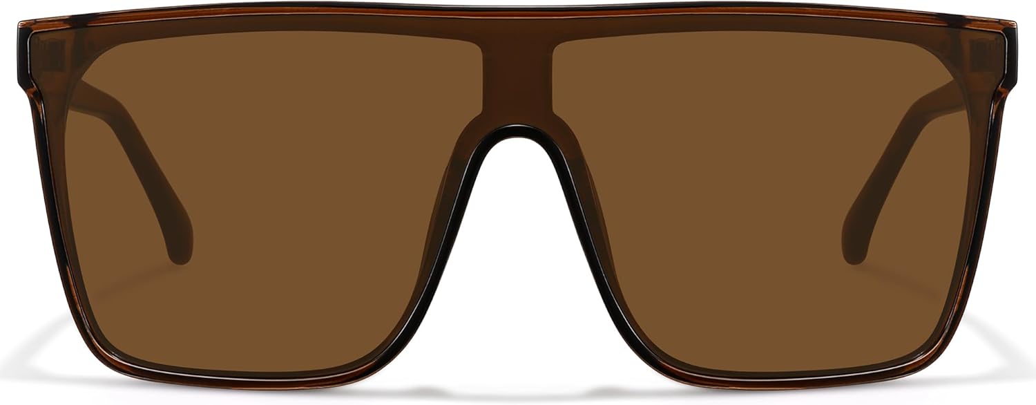 

Модные квадратные солнцезащитные очки большого размера для женщин и мужчин в стиле ретро с плоской верхней частью, солнцезащитные очки-щиток с защитой от УФ-излучения, цельная линза Fozono, Brown Frame/Brown Lens