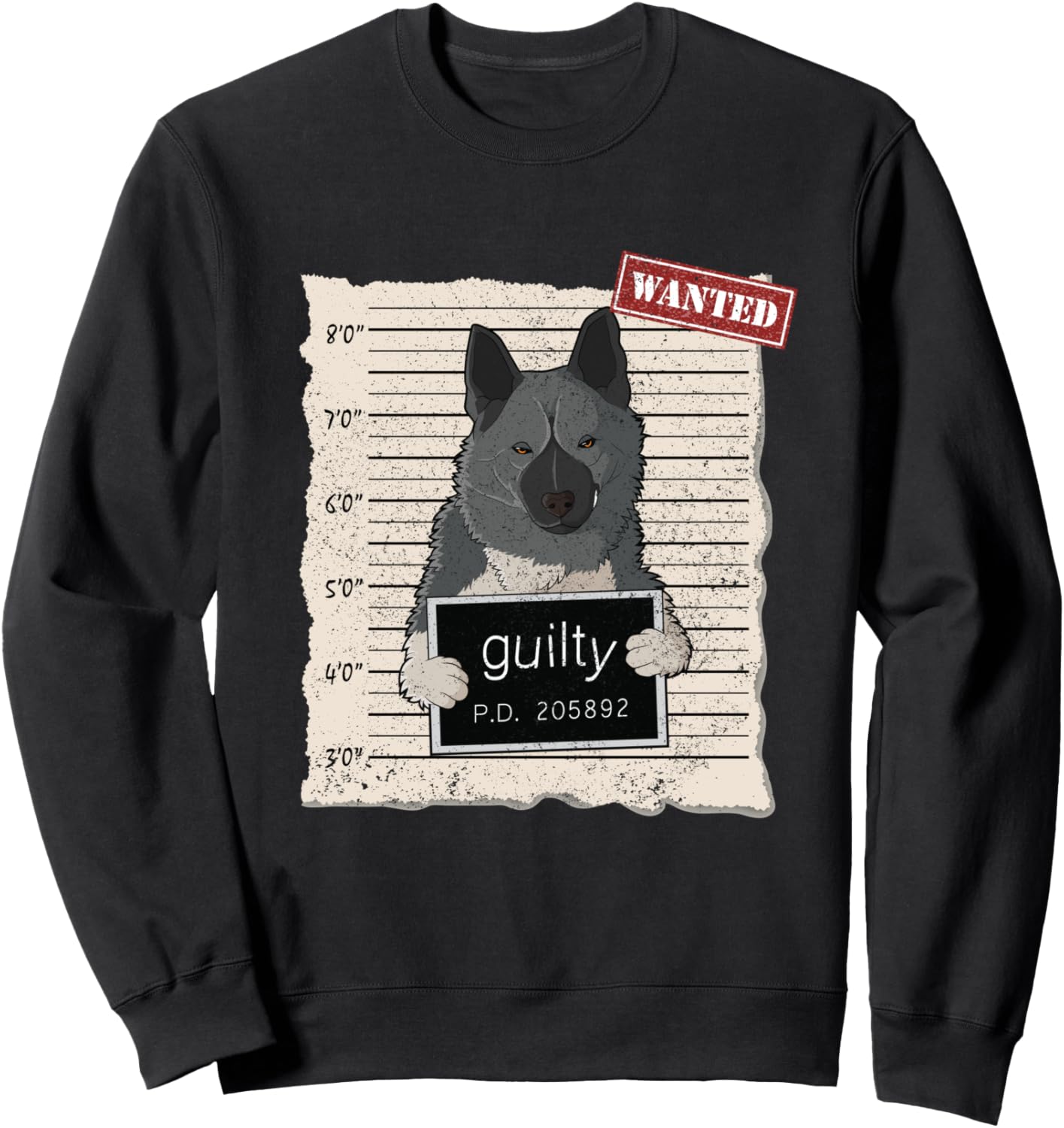 

Фотография норвежской лосиной собаки, толстовка с надписью Guilty Dog Bad Dog Mug Shot Norwegian Elkhound, черный