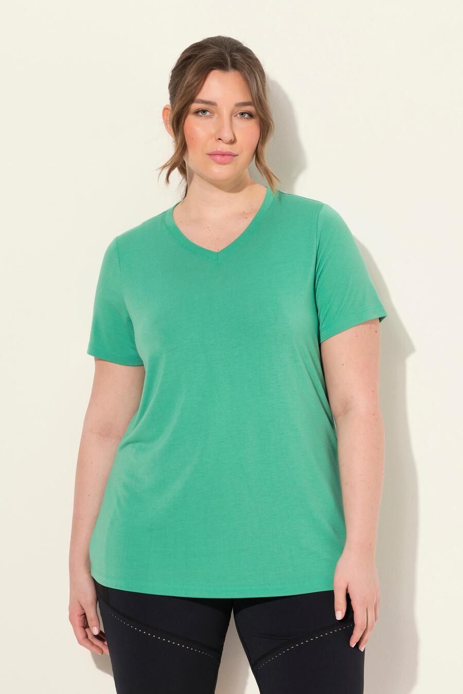 

ULLA POPKEN Женская функциональная рубашка антибактериальная с V-образным вырезом и коротким рукавом