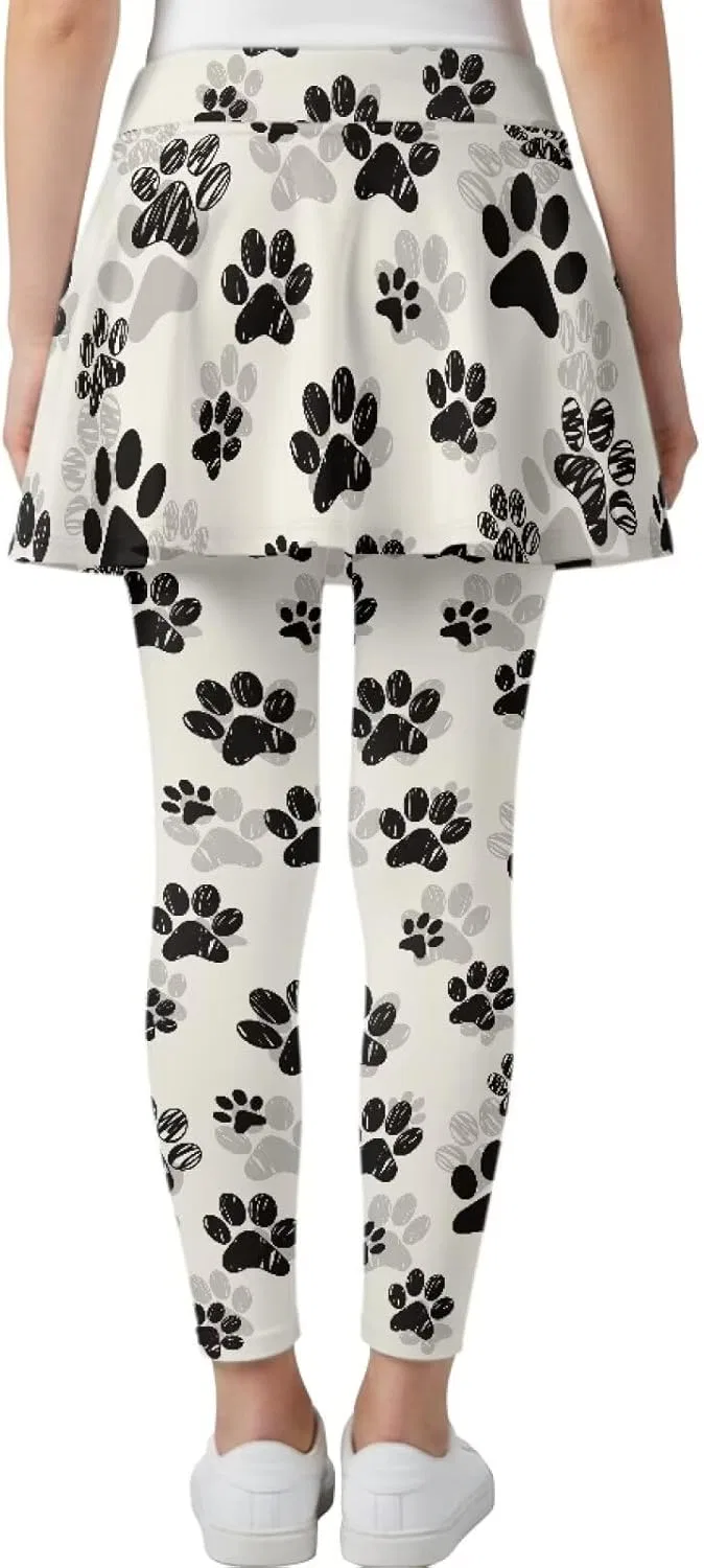 Леггинсы с юбкой для девочек, высокие, с принтом Dog Paw Print, Yatixapu, 5-14 лет — фото 4