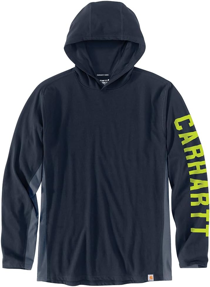 

Carhartt мужская футболка с капюшоном Force Relaxed Fit Midweight с длинным рукавом и логотипом, Navy