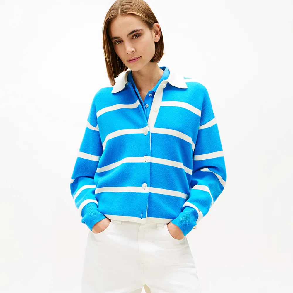Женский вязаный кардиган в широкую полоску синего цвета от Tommy Hilfiger Women