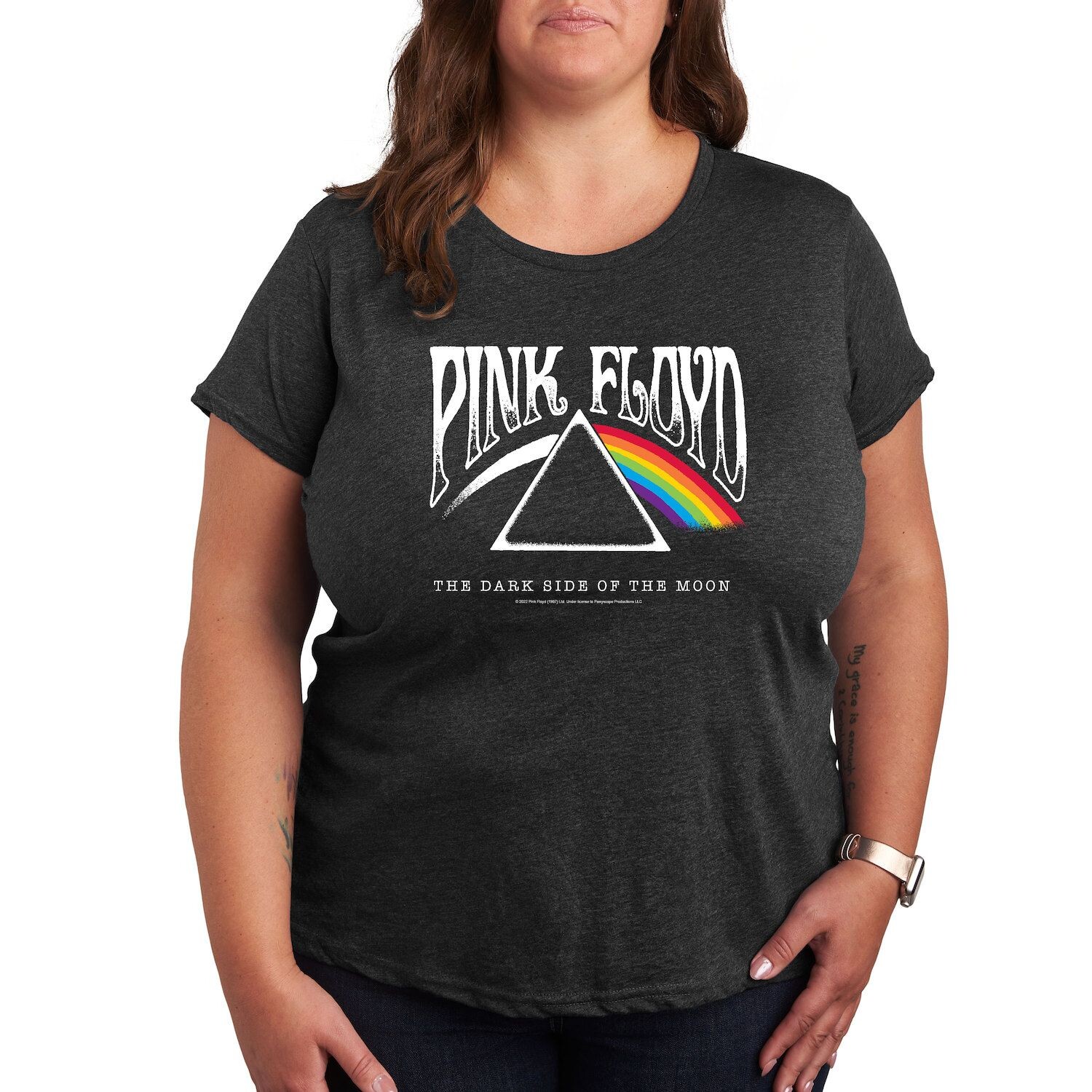 

Футболка Missy Plus Size Pink Floyd DSOTM с рисунком Licensed Character, серый