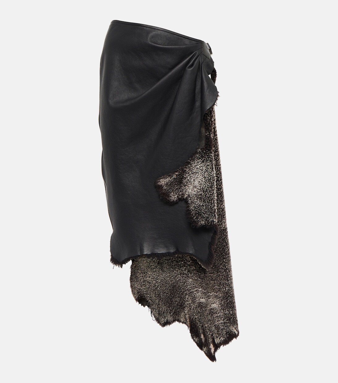 

Юбка миди с высокой посадкой и драпировкой из кожи и овчины ALAÏA, черный