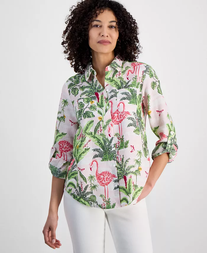 

Женская рубашка из 100% льна Petite Palm Beach Linen Shirt Charter Club, мультиколор