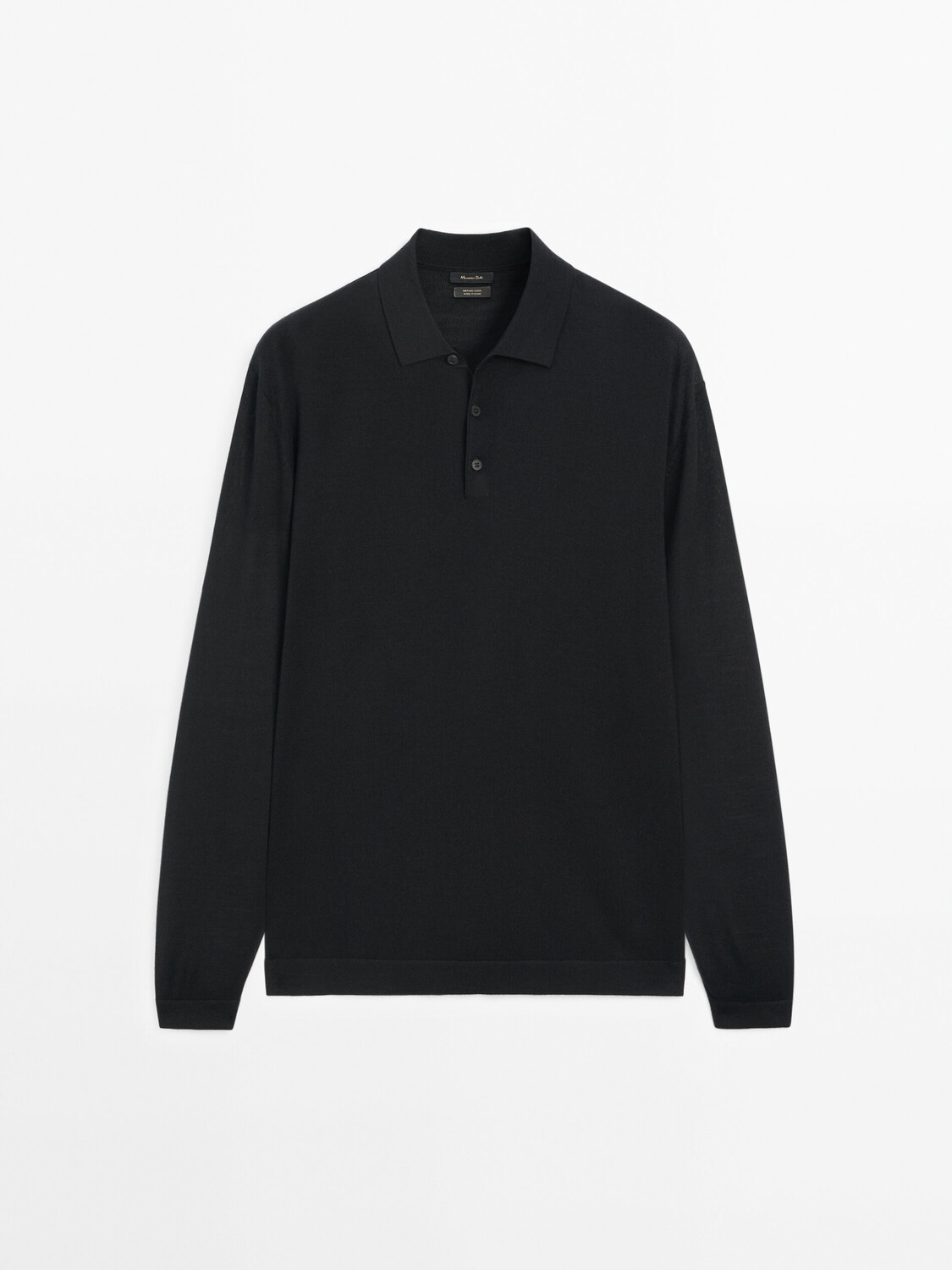 

Свитер с воротником-поло из 100% мериносовой шерсти Massimo Dutti, черный