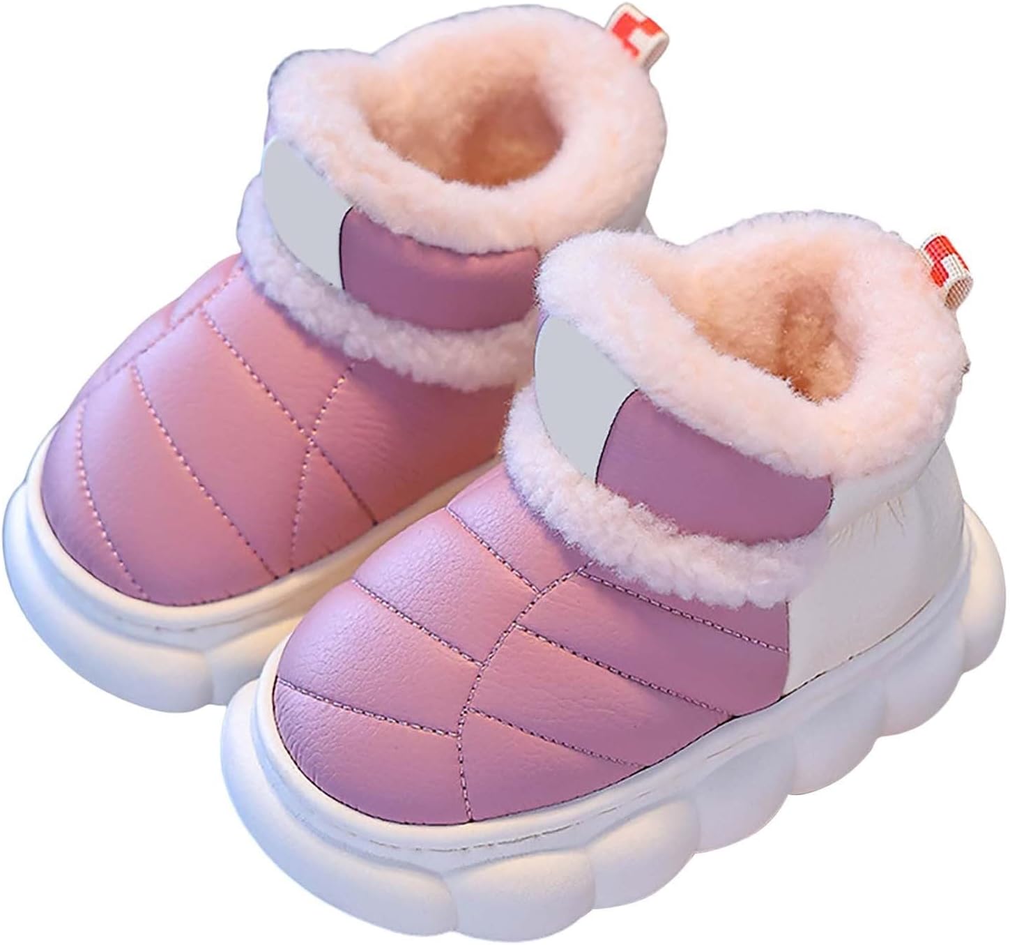 

Детские флисовые утепленные ботинки до щиколотки, водонепроницаемые с PU-кожей, короткие теплые плюшевые зимние ботинки на платформе Generic, Purple