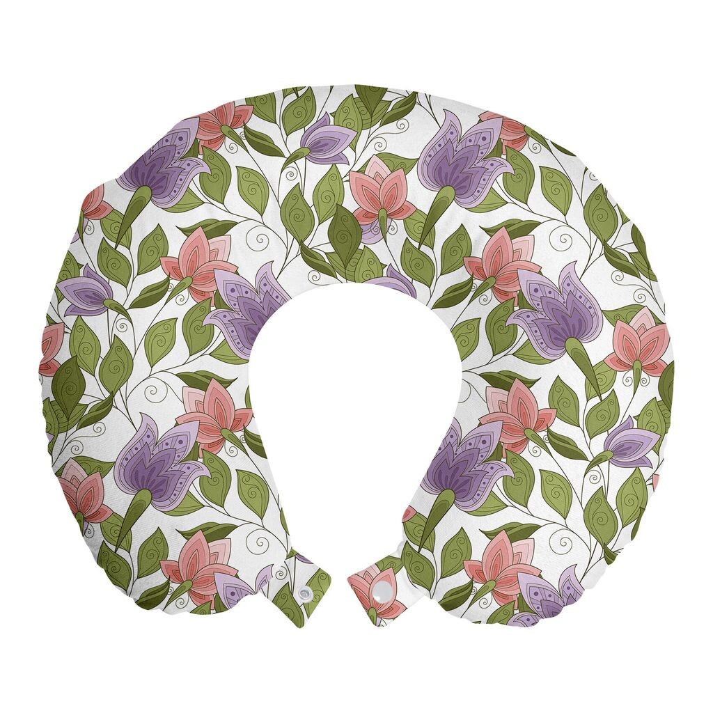 

ABAKUHAUS Flowers Дорожная подушка для шеи, пастельные цветы тюльпана, пенопластовые дорожные принадлежности для самолетов и автомобилей, 30x30 см, оливково-зеленый коралл