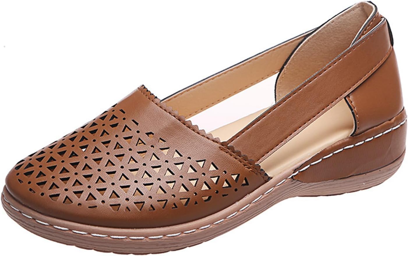 

Женские сандалии с закрытым носком, праздничные, с вырезами, на платформе и танкетке, с поддержкой свода стопы, ортопедические, винтажные кожаные летние пляжные сандалии, без застежки, с круглым носком Wabkderpu, коричневый