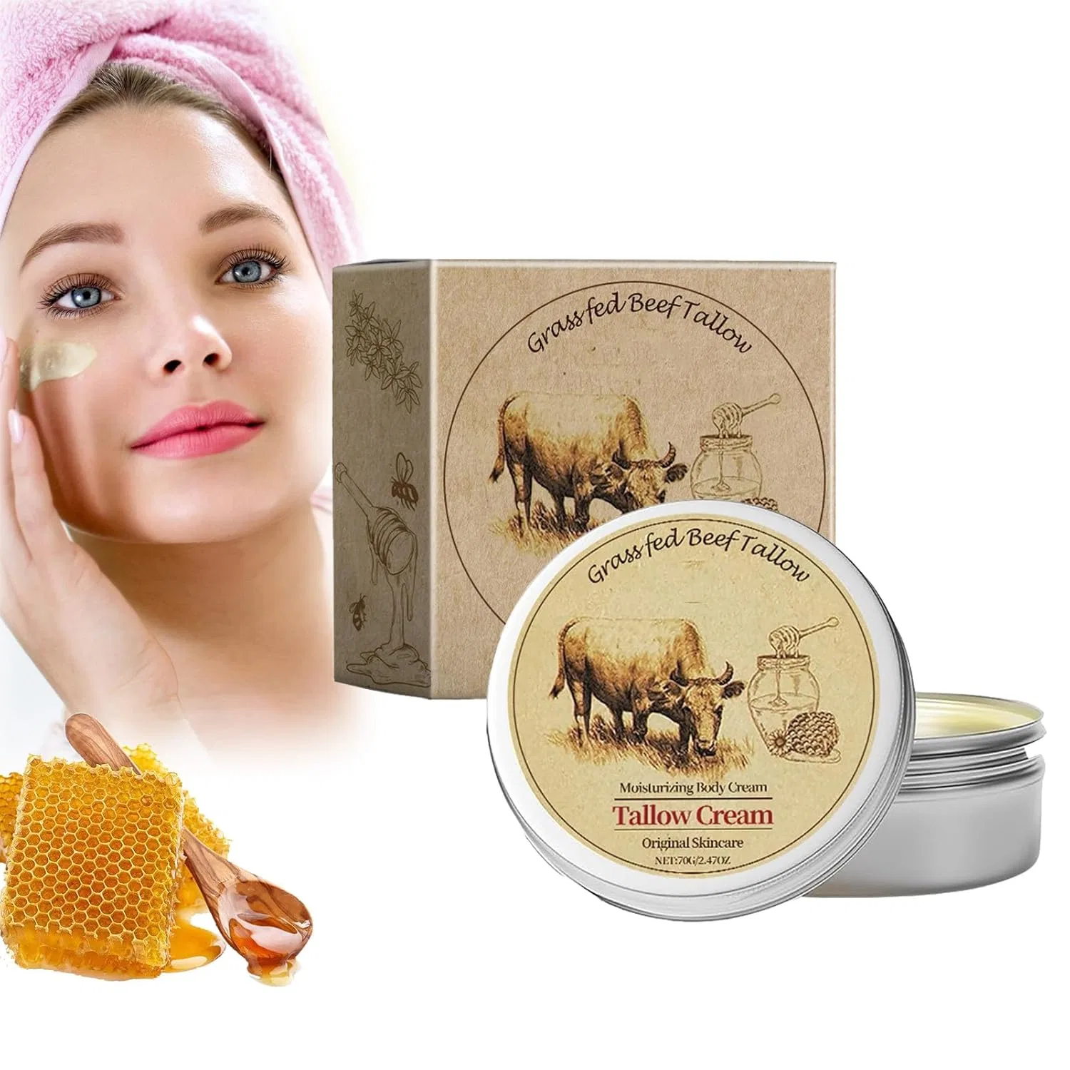 Крем для лица — Натуральный и тела с говяжьим жиром и медом Generisch, 1 Piece, 70 г