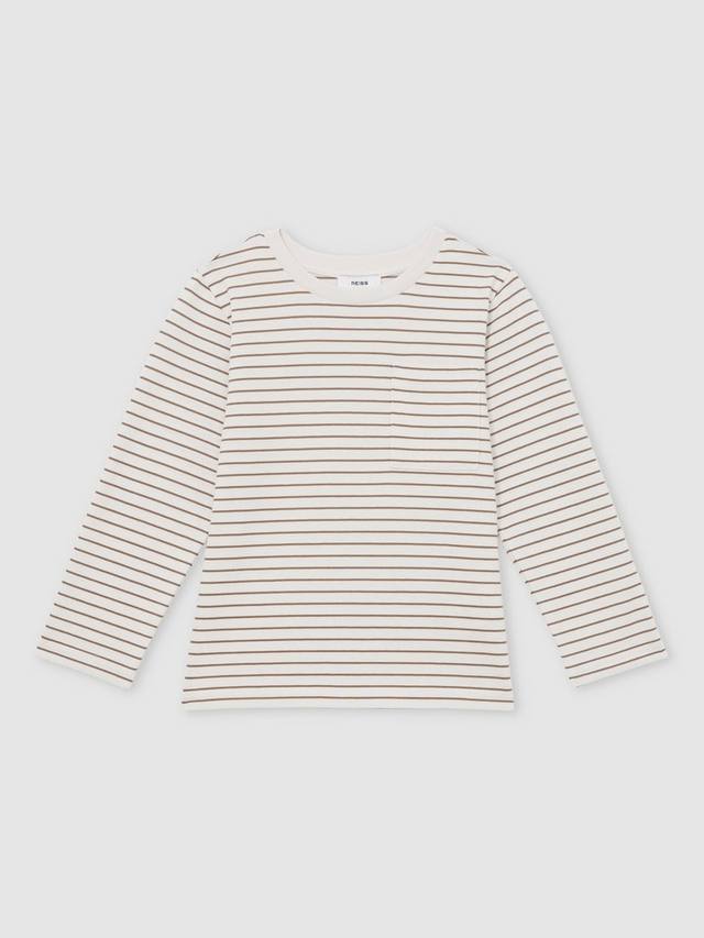 

Детская футболка Kenny с длинным рукавом в полоску Reiss, Off White/Camel