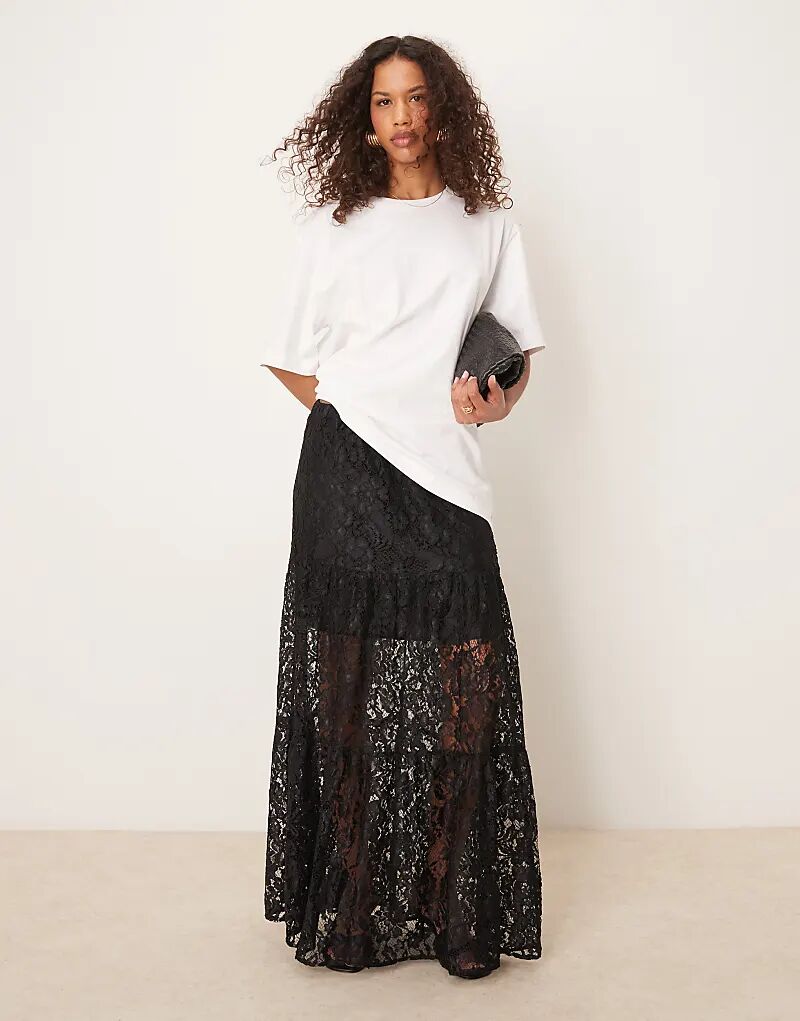

Юбка макси с кружевом и подкладкой черного цвета ASOS DESIGN