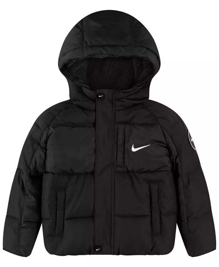 

Куртка-пуховик с капюшоном для малышей-мальчиков в смешанном стиле Nike, черный