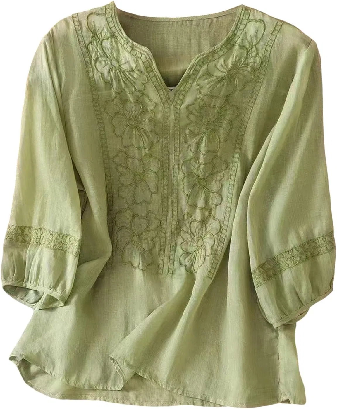 Блуза женская из льна Womens linen Shirts, зеленый