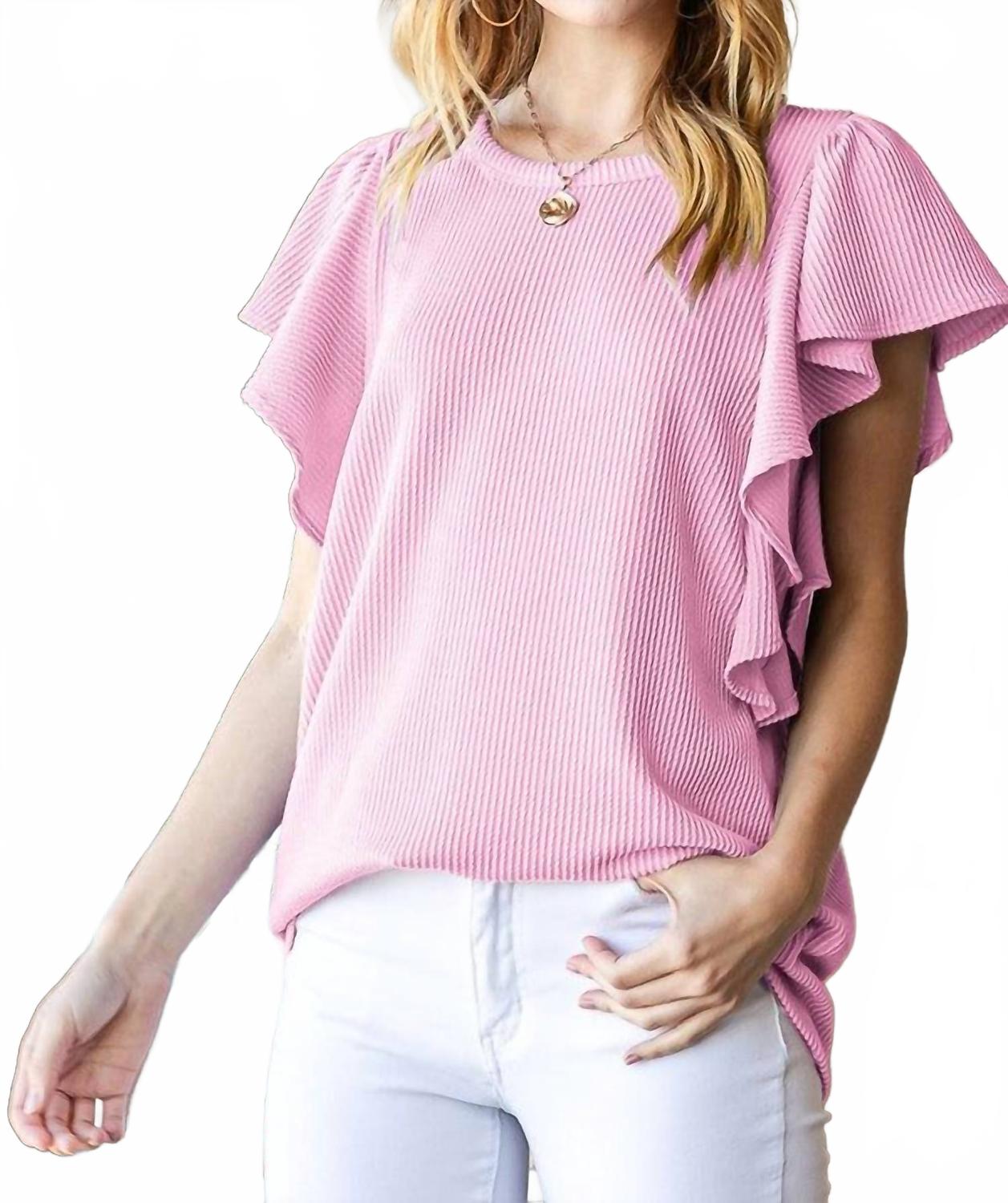 

Розовый топ с рифлеными рюшами на рукавах HEIMISH USA