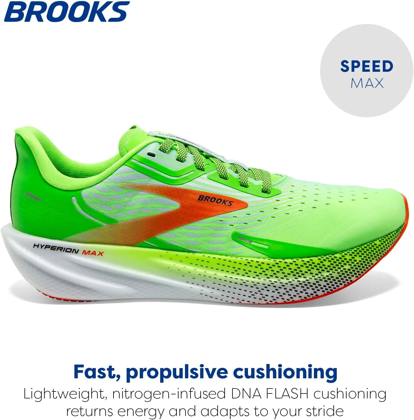 Мужские нейтральные беговые кроссовки Brooks Hyperion Max, зеленый/оранжевый/белый — фото 2