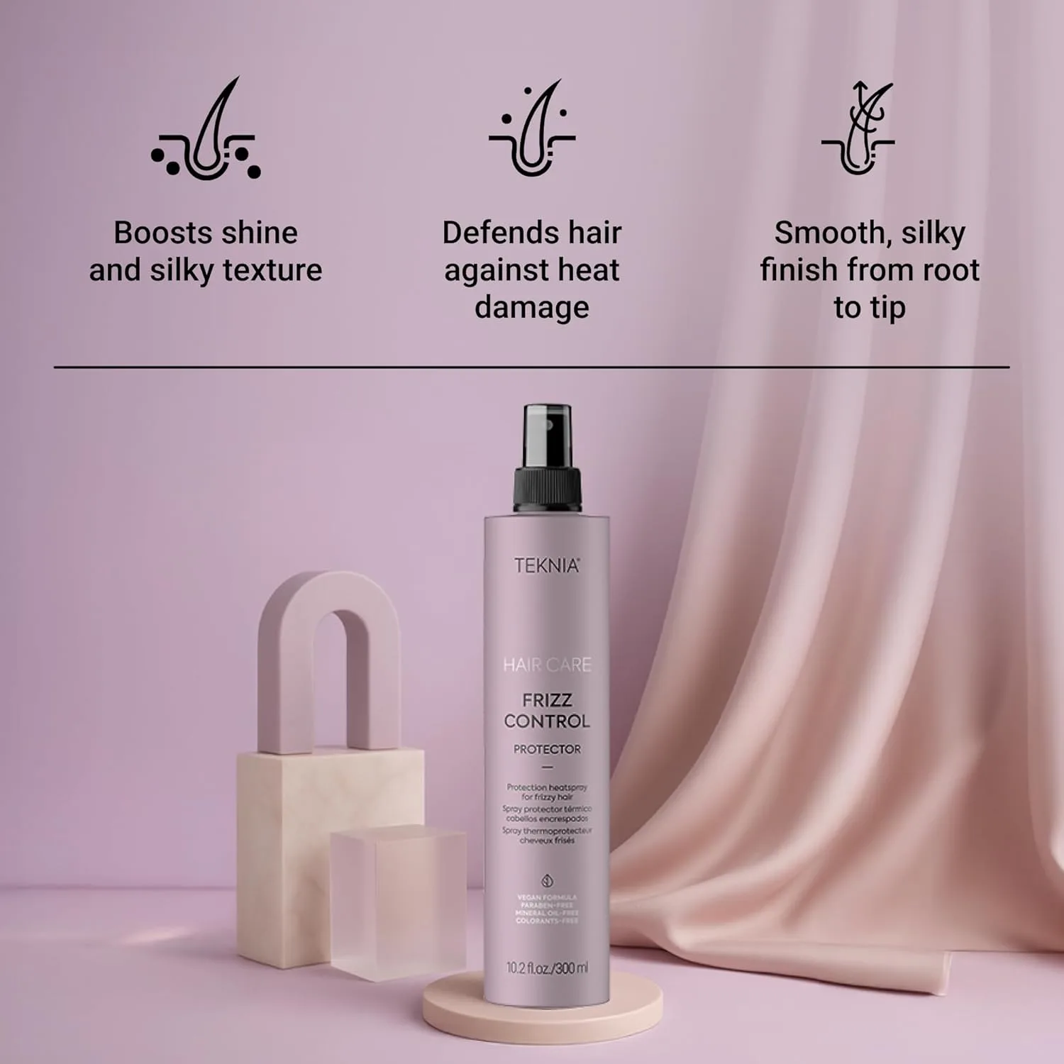 LAKMÉ Teknia Frizz Control Protector, спрей для защиты от пушистости и термозащиты для вьющихся и пушистых волос, термозащитный спрей, 10,2 жидких унций — фото 3