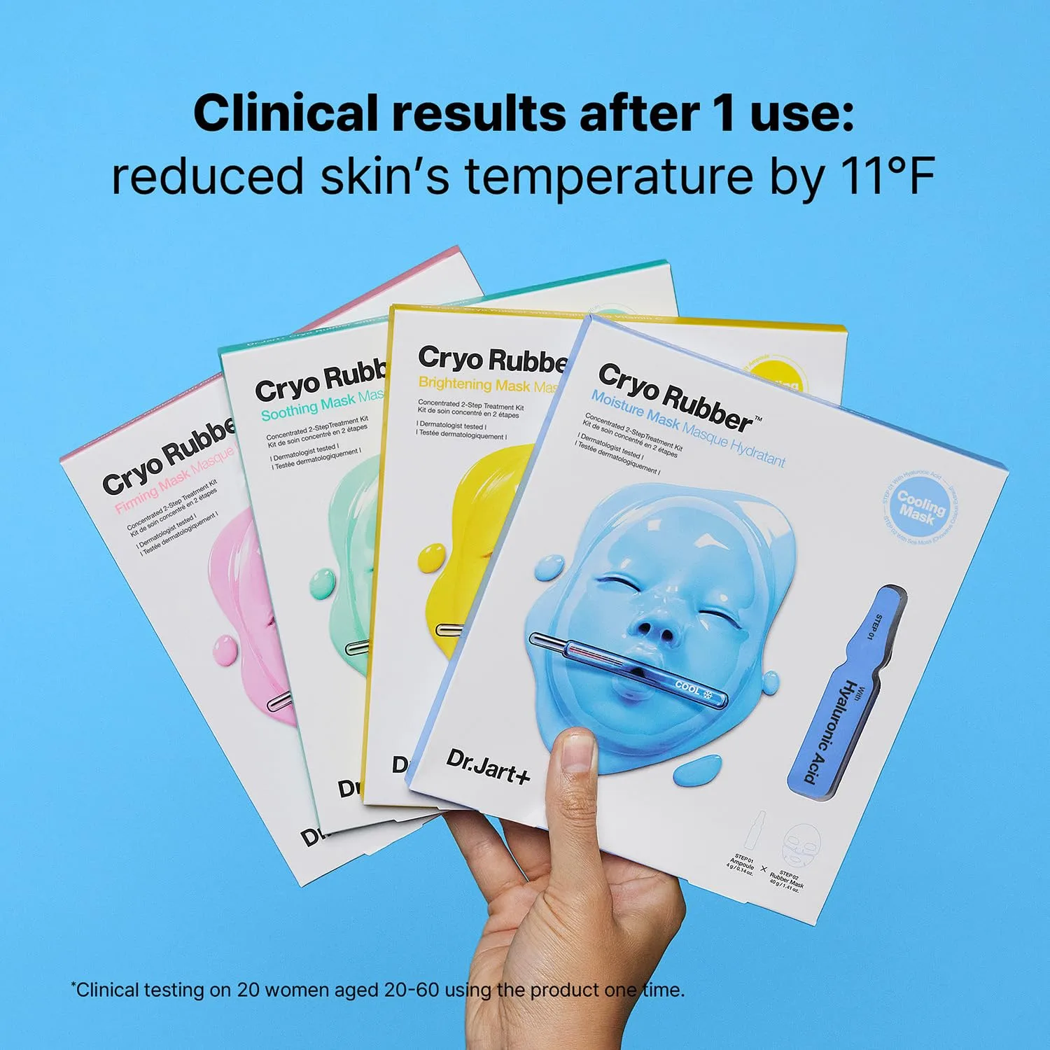 Dr.Jart+ Cryo Rubber Mask Collection - набор из 4 корейских масок для увлажнения, сияния, упругости и успокоения кожи с гиалуроновой кислотой, ниацинамидом, глицерином и аллантоином — фото 2