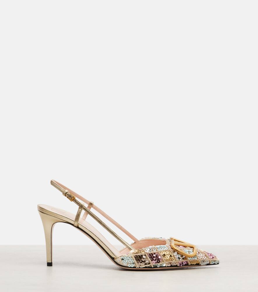 VLogo 80 босоножки-лодочки на тонком каблуке из кожи со стразами Valentino Garavani, Multicolor/Platino — фото 4