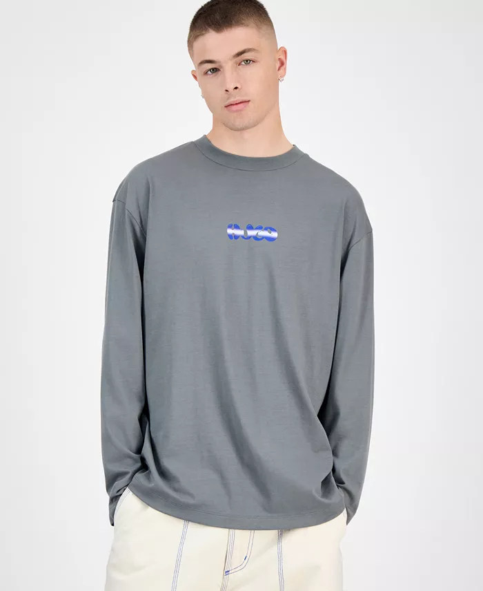 

Мужская хлопковая футболка с длинным рукавом и логотипом Nifting Hugo Boss, серый