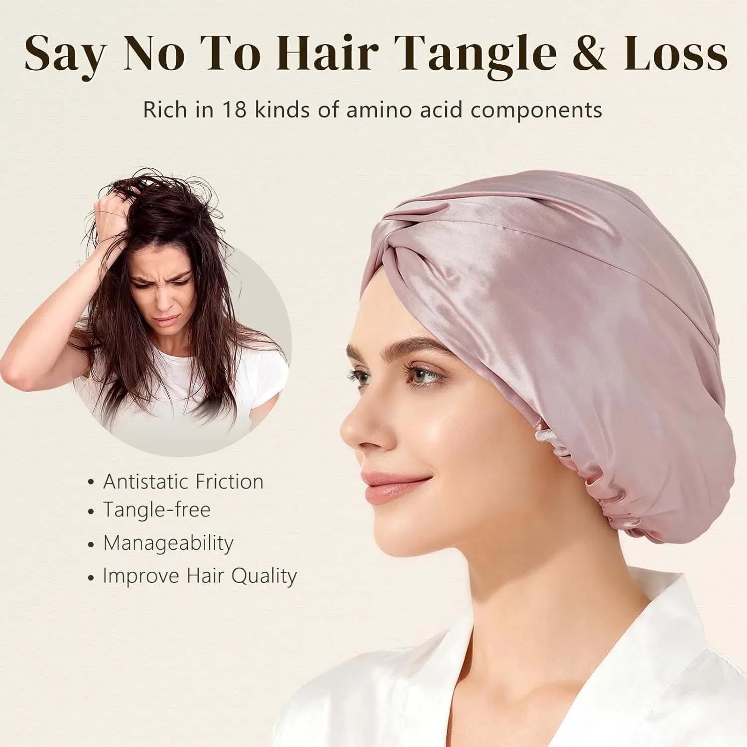 Женская шапочка для сна из 100% шелка ZIMASILK Zimasilk, New Light Plum — фото 4