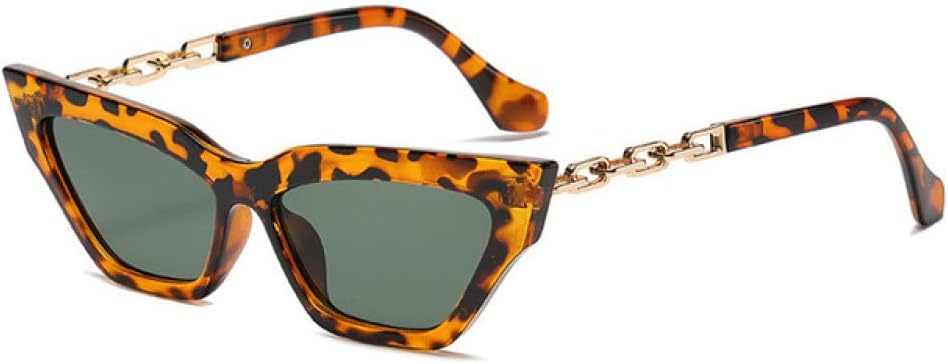 

Женские солнцезащитные очки «кошачий глаз», модные квадратные солнцезащитные очки с металлическими дужками и цепочкой, маленькая оправа, черные с фиолетовыми линзами MTZJH, Leopard G15