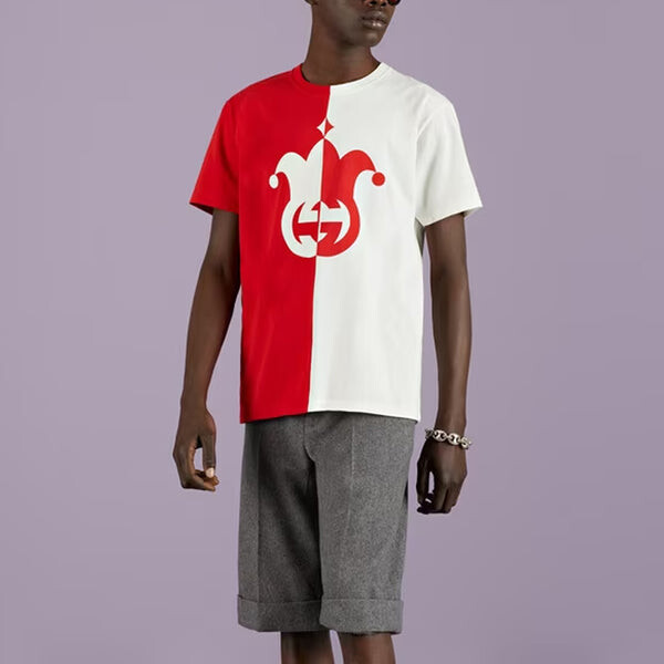 Футболка Gucci Cotton Jersey T-Shirt with Jester Clown Print, Красный — фото 3