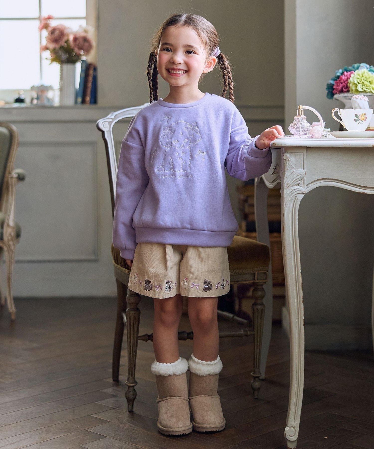 Вельветовые шорты с вышивкой в виде кошки ANY KIDS, Beige [033] — фото 2
