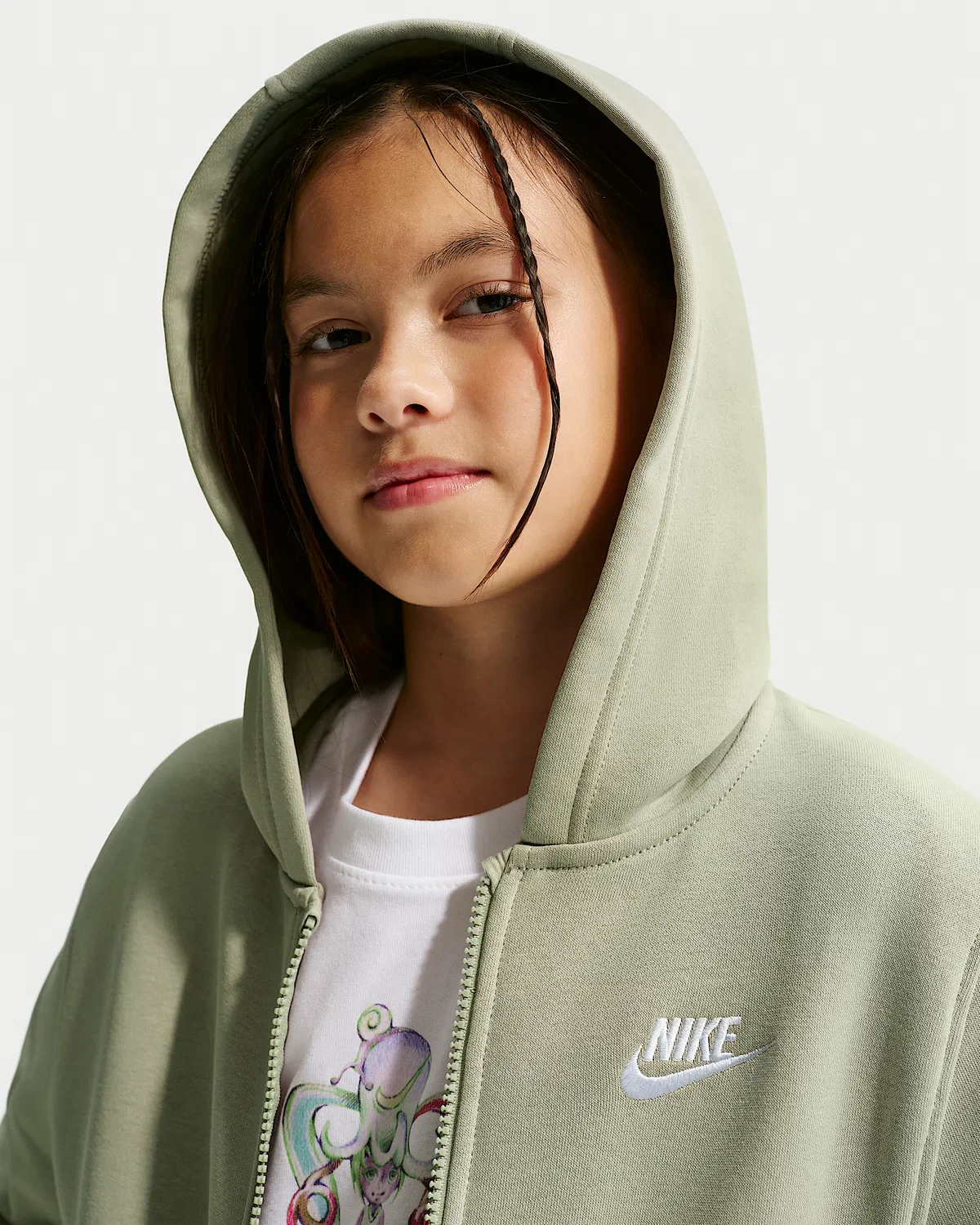 Детская худи Nike Sportswear Club Fleece на молнии, Spruce Fog/White — фото 3