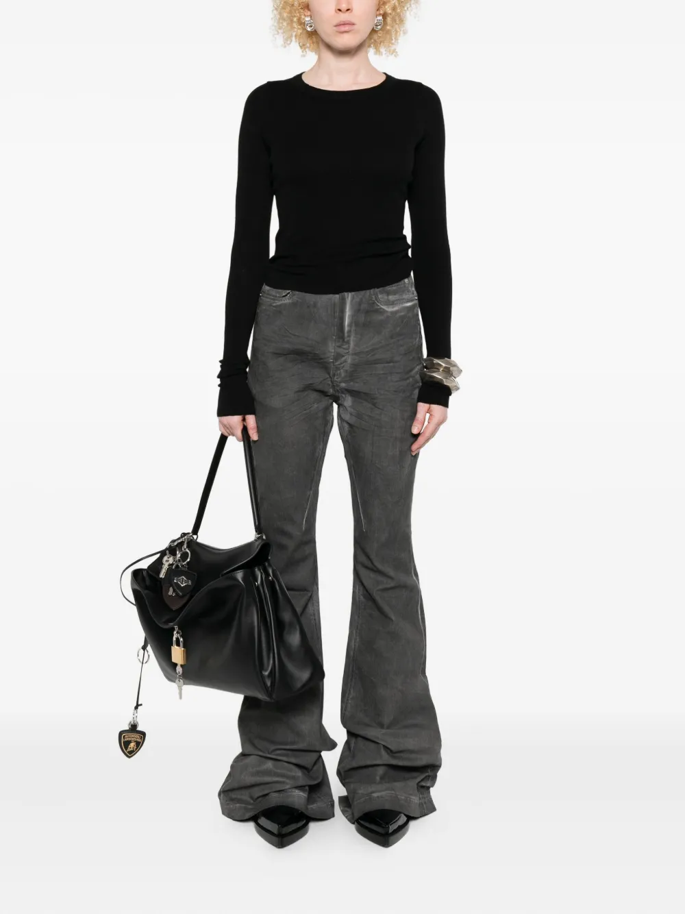 Топ с длинными рукавами и круглым вырезом Rick Owens, черный — фото 2