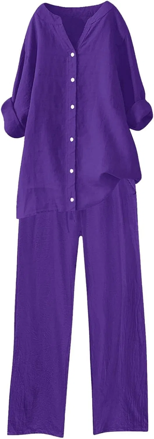 Женский спортивный костюм из хлопка и льна, Z02-purple — фото 4