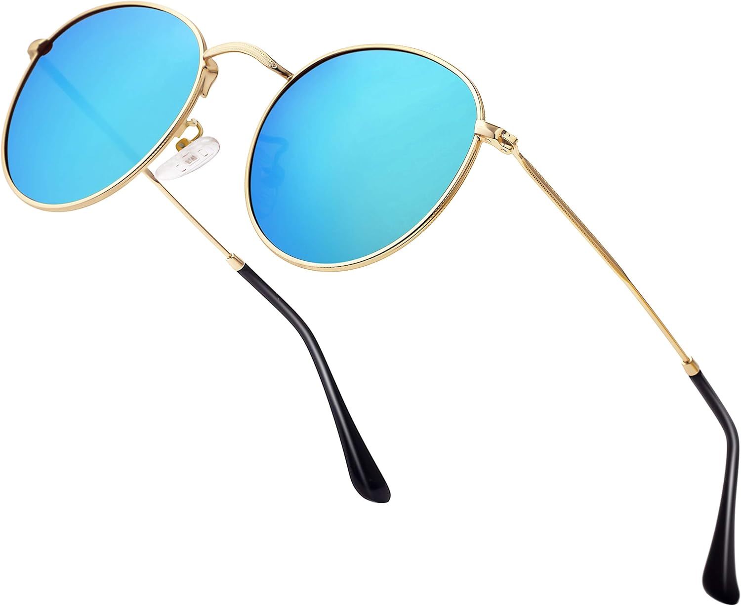 

Маленькие круглые поляризованные солнцезащитные очки в стиле ретро для мужчин и женщин, с зеркальными линзами и металлической оправой, круглые солнцезащитные очки Htms, Blue Lens/Gold Frame