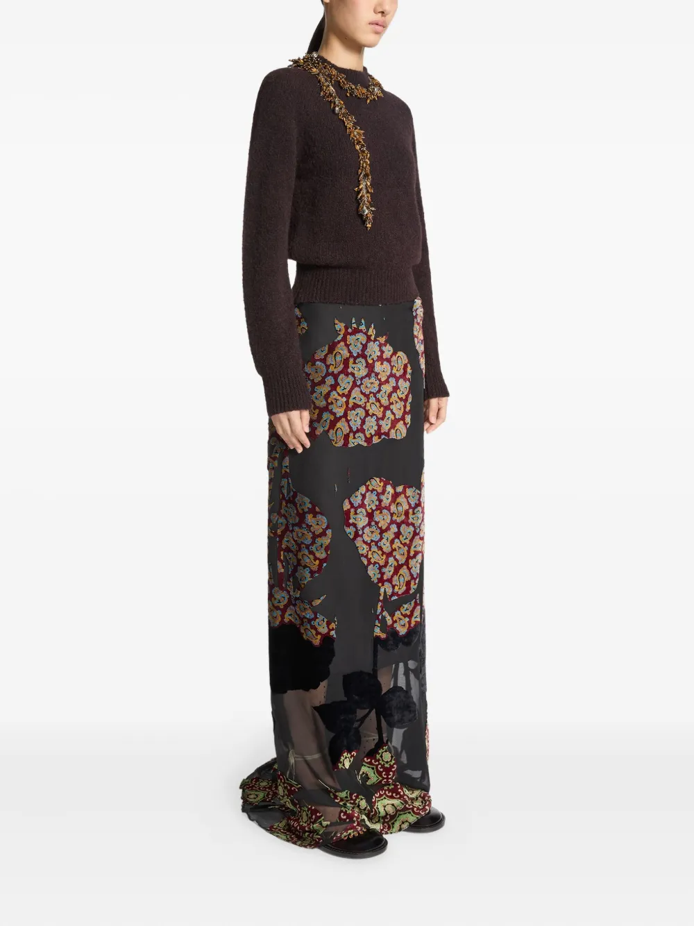 Юбка с оборками и цветочным принтом Dries Van Noten, черный — фото 3