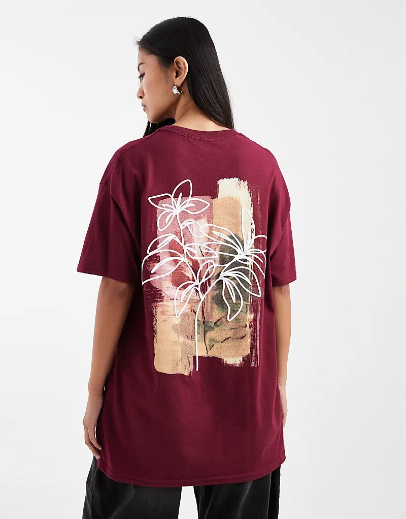 

Футболка Miss Selfridge свободного кроя с абстрактным цветочным принтом бордового цвета