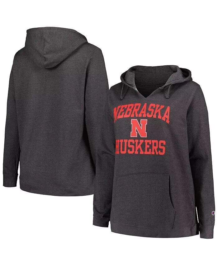 

Женская толстовка с капюшоном Heather Charcoal Nebraska Huskers Plus Size Heart & Soul Notch Neck Champion
